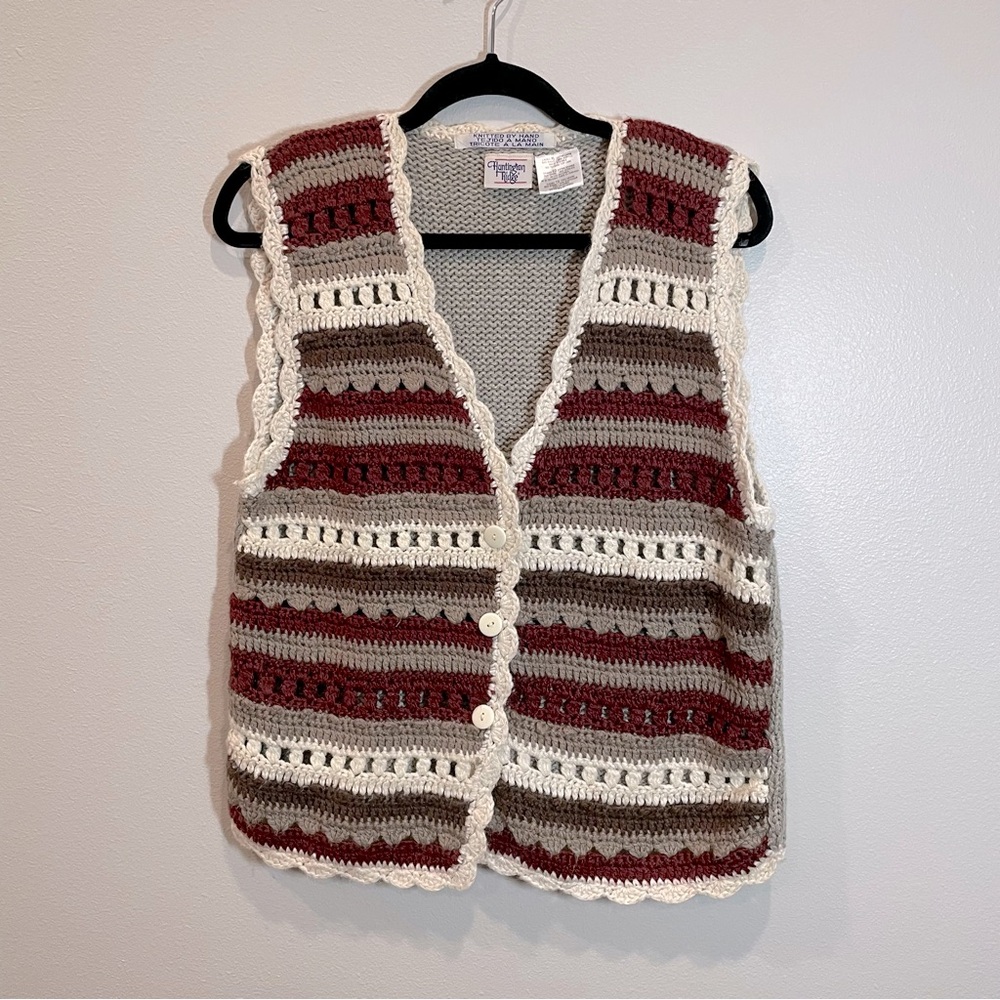 Vintage Huntington Ridge Striped Crochet Sweater Vest Woman’s XL